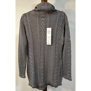 V28 Sweater Dress Gray Cable Knit Womens L Long Sleeve Turtleneck BodyCon NWT !